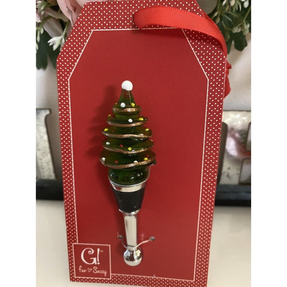 4 Vintage Pier 1 Imports Glass Bottle Stopper Swirl Christmas Tree New with Tags